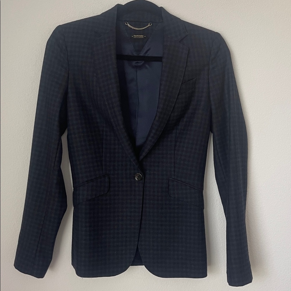 Massimo Dutti Tailored Plaid Blazer - dark navy